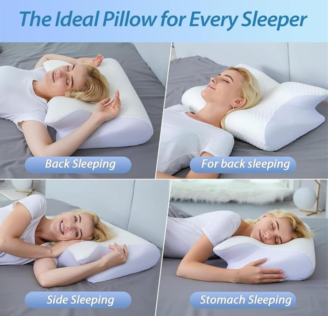 Almohada con memoria para dormir, almohadas para el cuello de espuma viscoelástica de mariposa, para dormir contorneado, alivio del dolor en el cuello, soporte para el estómago, almohada cómoda
